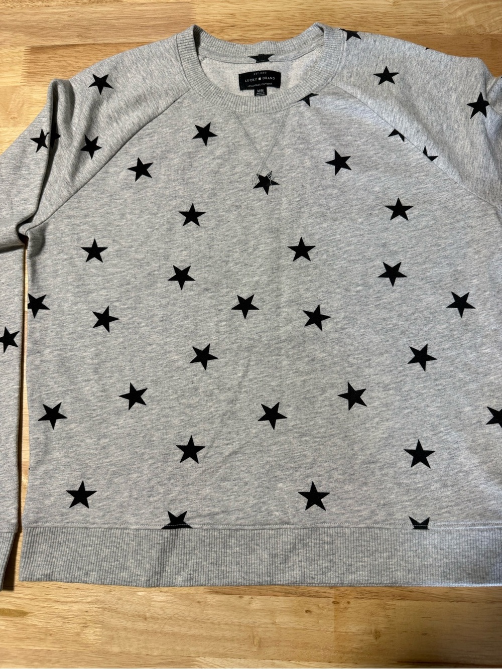 Lucky Brand Women’s Gray Black Star Print Crewneck Sweatshirt Medium